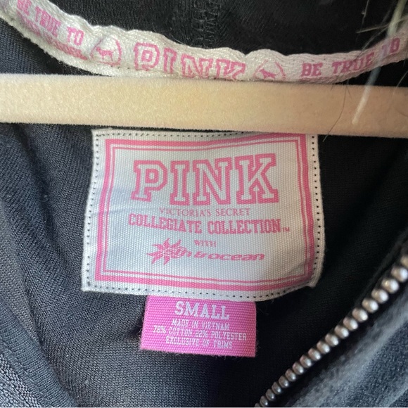Victoria secrete PINK women’s size small velour hoodie jacket. Black and gold - Picture 3 of 11